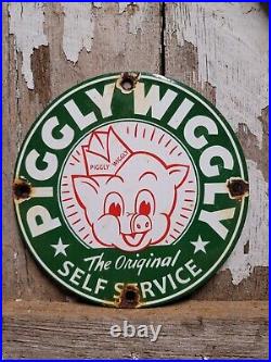 Vintage Piggly Wiggly Porcelain Sign Grocery Market General Store Oil Gas Food