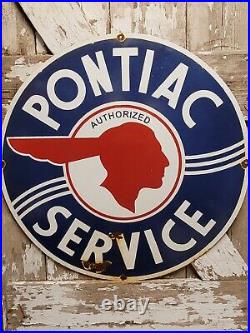 Vintage Pontiac Porcelain Sign 30 Car Dealer Automobile Gas Motor Oil Service