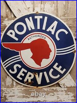 Vintage Pontiac Porcelain Sign 30 Car Dealer Automobile Gas Motor Oil Service