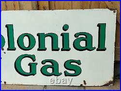 Vintage Porcelain Colonial Gas Station Sign Garage Oil Advertising Double Sided