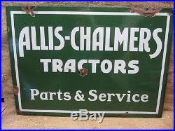 Vintage Porcelain Double Sided Allis Chalmers Tractors Dealer Sign Antique 8496