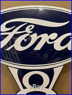 Vintage Porcelain Ford V8 Sign Truck Car Garage Wall Decor Gas Oil