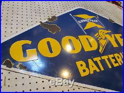 Vintage Porcelain Goodyear Batteries Sign 1946 Double Sided 48 X 26.5