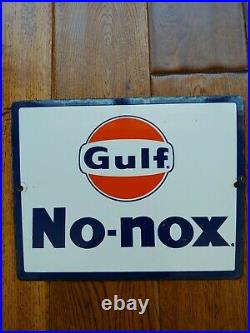 Vintage Porcelain Gulf No-Nox Gas Pump Sign Tapered