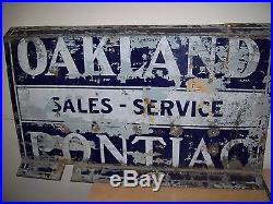 Vintage Porcelain Oakland Pontiac Sales-Service 2 Sided Sign-Garage-Gas Station