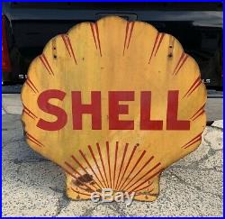 Vintage Porcelain Shell Gasoline Sign 4 Double Sided Original Wall Decor Art