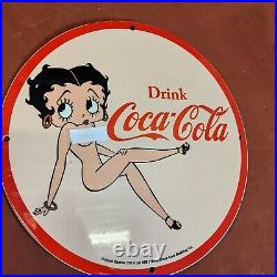 Vintage Porcelain Sign Coca Cola Drink Betty Boop Gas Oil Station Pump Plate