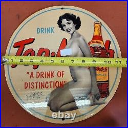 Vintage Porcelain Sign Gas Oil Top-a Made In USA 1955 Station Pump Plate Signage