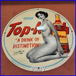 Vintage Porcelain Sign Gas Oil Top-a Made In USA 1955 Station Pump Plate Signage