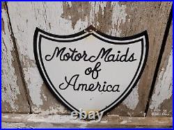 Vintage Porcelain Sign Motor Maids Of America Car Dealer Oil Gas Sales & Service