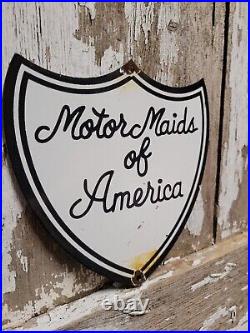 Vintage Porcelain Sign Motor Maids Of America Car Dealer Oil Gas Sales & Service