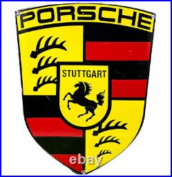 Vintage Porsche Porcelain Dealership Sign Gas Oil Pump Plate Ferrari Audi 911
