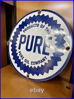Vintage Pure Oil Co. Round Porcelain pump badge Pure Motor Oil porcelain sign