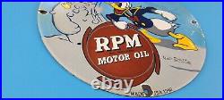 Vintage RPM Motor Oil Porcelain Gas Walt Disney Service Station Pump Plate Sign