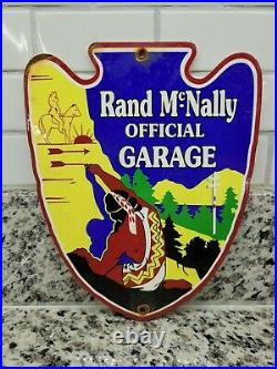 Vintage Rand Mcnally Garage Porcelain Sign Highway Map Gas Station Oil Service