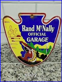 Vintage Rand Mcnally Garage Porcelain Sign Highway Map Gas Station Oil Service