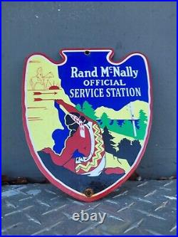 Vintage Rand Mcnally Porcelain Sign Official Service Station Highway Map Gas Oil