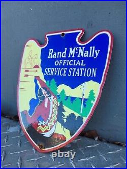 Vintage Rand Mcnally Porcelain Sign Official Service Station Highway Map Gas Oil