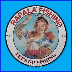Vintage Rapala Fishing 1935 Gas Station Service Man Cave Oil Porcelain Sign