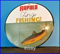 Vintage Rapala Fishing Tackle Porcelain Saltwater Reels Sales Lures Sign