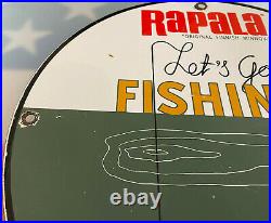 Vintage Rapala Takle Fishing Lures Porcelain Sign Gas Oil Mercury Outboard Penn