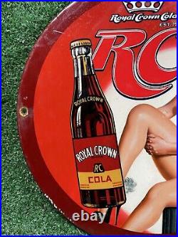 Vintage Rc Cola Porcelain Sign Royal Crown Soda Beverage Woman Gas Oil Soft Pop