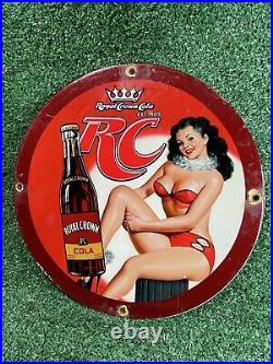 Vintage Rc Cola Porcelain Sign Royal Crown Soda Beverage Woman Gas Oil Soft Pop