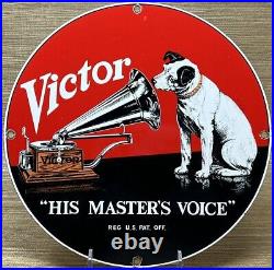 Vintage Rca Porcelain Sign Record Player Gramophone Gas Oil Nipper The Dog