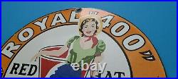 Vintage Red Hat Gasoline Porcelain Royal 400 Gas Oil Station Pump Plate Sign