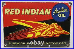 Vintage Red Indian Porcelain Sign Steel Gas Garage Pump Plate Aviation Motor Oil