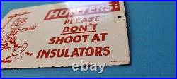 Vintage Reddy Kilowatt Porcelain Hunters Dont Shoot Gas Pump Plate Service Sign