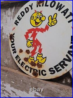 Vintage Reddy Kilowatt Porcelain Sign American Electric Power Cartoon Oil Gas