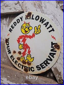 Vintage Reddy Kilowatt Porcelain Sign American Electric Power Cartoon Oil Gas