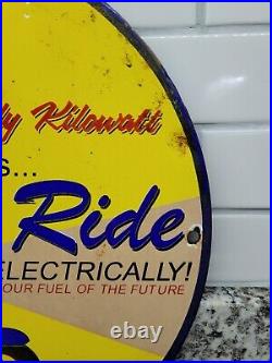 Vintage Reddy Kilowatt Porcelain Sign American Electric Power Scooter Oil Gas