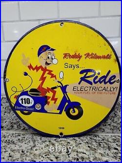 Vintage Reddy Kilowatt Porcelain Sign American Electric Power Scooter Oil Gas