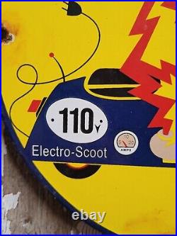 Vintage Reddy Kilowatt Porcelain Sign Electric Battery Power Scooter Oil Gas