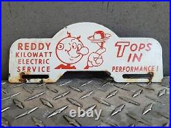 Vintage Reddy Kilowatt Porcelain Sign Gas Oil Electric Service Power Tag Topper