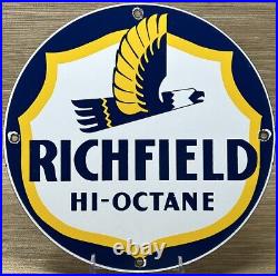 Vintage Richfield Gasoline Porcelain Sign Gas Station Pump Plate Motor Oil