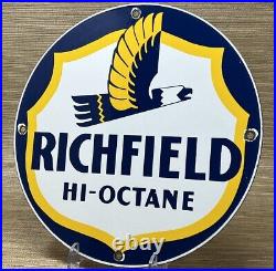 Vintage Richfield Gasoline Porcelain Sign Gas Station Pump Plate Motor Oil