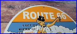 Vintage Route 66 Porcelain Kicks On 66 Highway Gas Service Station Pump Sign
