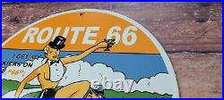 Vintage Route 66 Porcelain Kicks On 66 Highway Gas Service Station Pump Sign