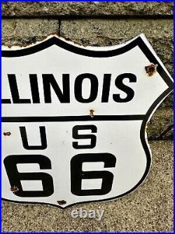 Vintage Route 66 Porcelain Sign Us Illinois Highway Transit Road Shield Gas Oil