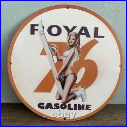 Vintage Royal 76 Gasoline Porcelain Sign Gas Motor Oil Refill Station Pump Plate