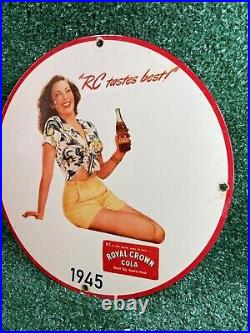 Vintage Royal Crown Porcelain Sign Rc Cola Soda Beverage Advertising Gas Oil