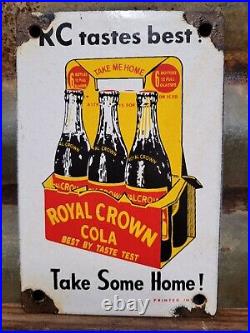 Vintage Royal Crown Porcelain Sign Rc Cola Soda Bottle Drink Pop Gas Oil Service