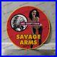 Vintage Savage Arms USA Gasoline Porcelain Sign Gas Oil Petroleum Motor Pump