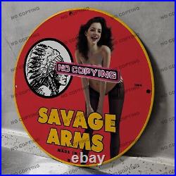 Vintage Savage Arms USA Gasoline Porcelain Sign Gas Oil Petroleum Motor Pump