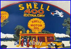 Vintage Shell 400 Extra Gasoline Porcelain Sign Gas Station Pump Plate Motor Oil