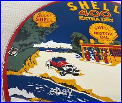 Vintage Shell 400 Extra Gasoline Porcelain Sign Gas Station Pump Plate Motor Oil