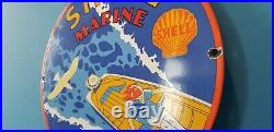Vintage Shell Gasoline Porcelain Gas Marine Boat Service Station Pump Plate Sign